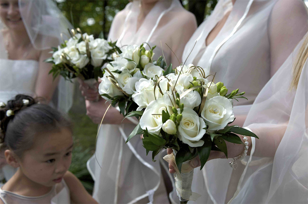 A line of bouquets are featured in this photograph by cambridge photographer Richard Bowring