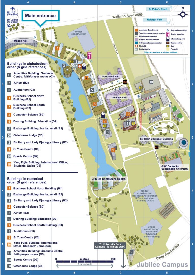 Illustrated map of the Jubilee Campus of Nottingham University