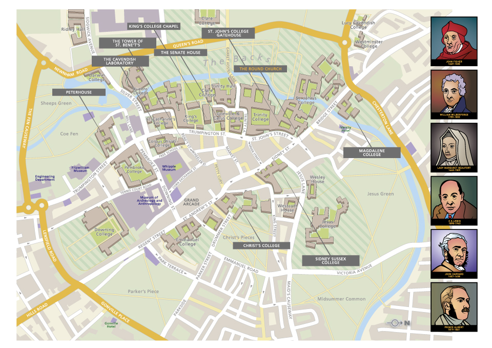 Illustrated map of the centre of Cambridge