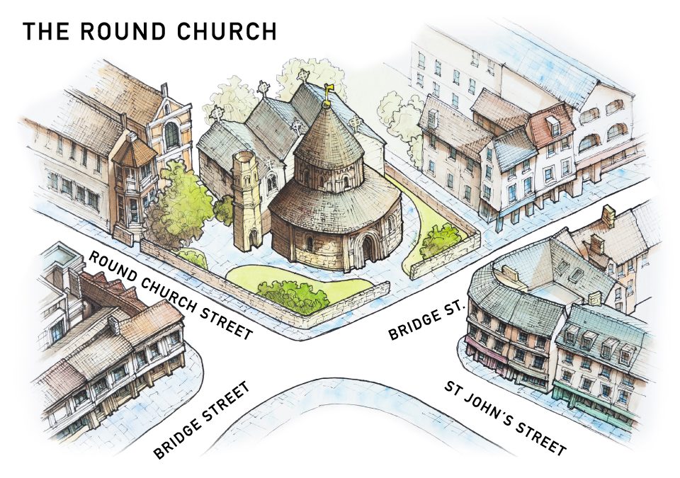 illustrated map of the round church cambridge