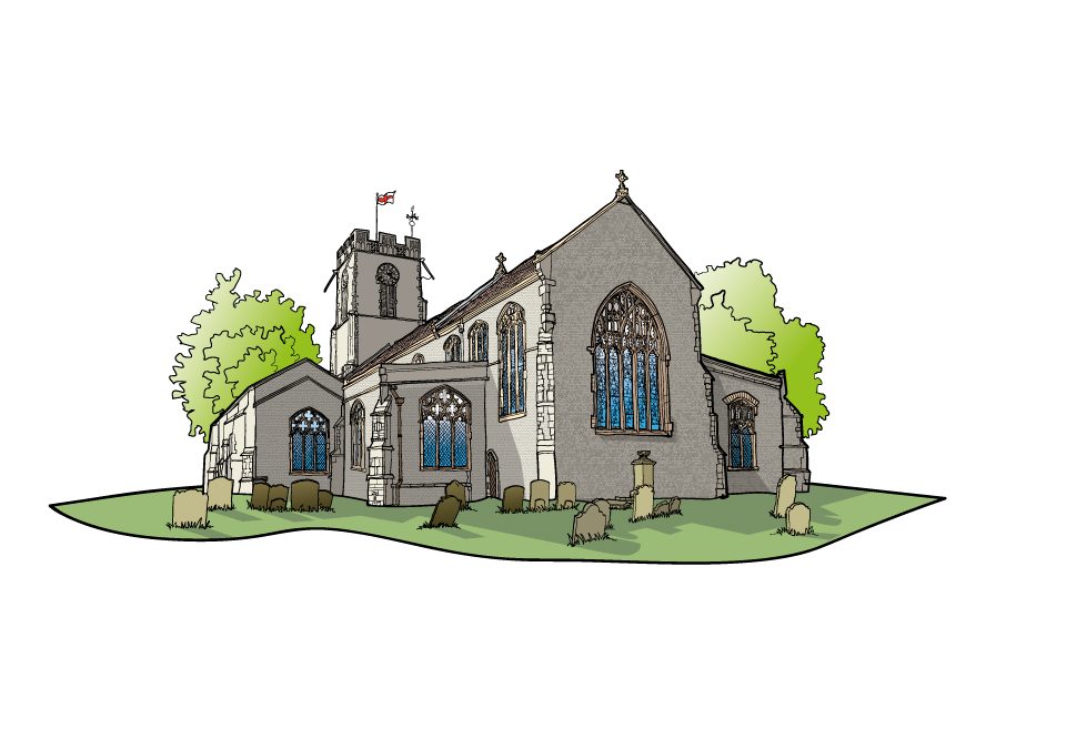 Digital illustration of St Mary's church in Halesworth