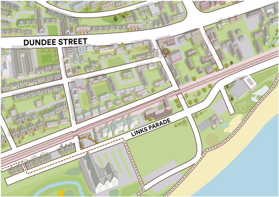 Digital illustration of map of Carnoustie